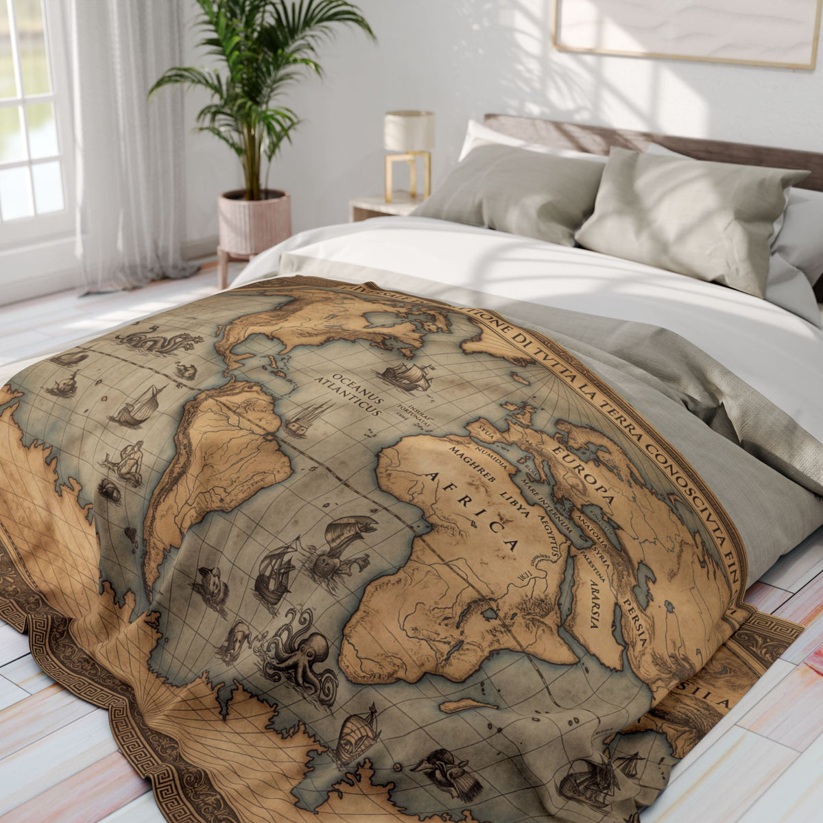 Vintage World Map Fleece Throw