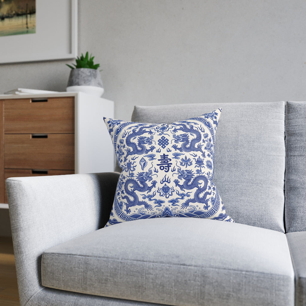 Blue & White Chinese Dragon Cushion