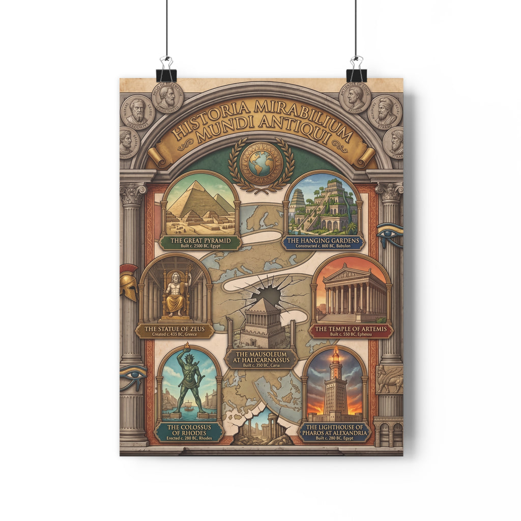 Seven Wonders of the Ancient World Vintage Travel Poster