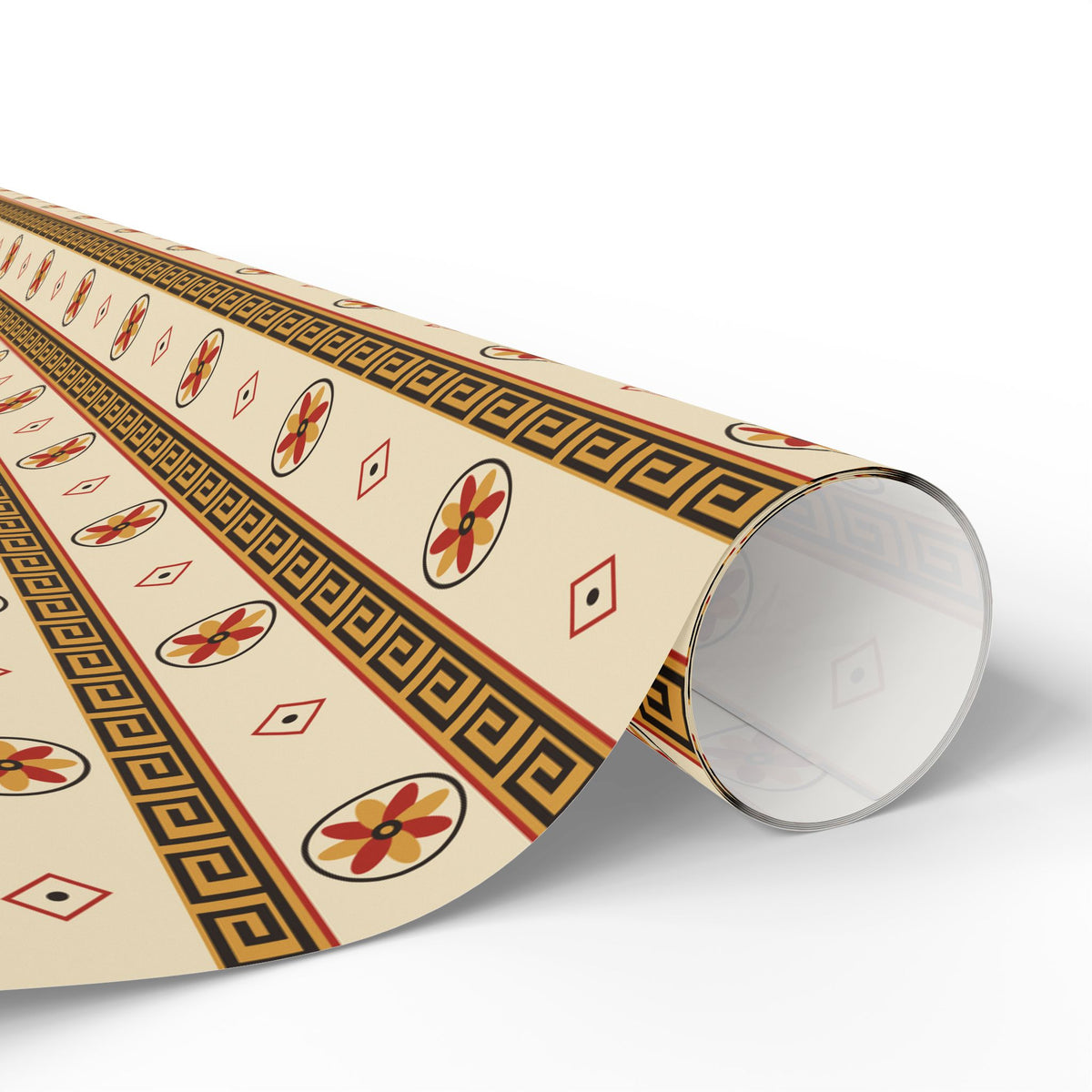 Wrapping Paper — Roman or Greek Key & Floral Stripe Gift Wrap