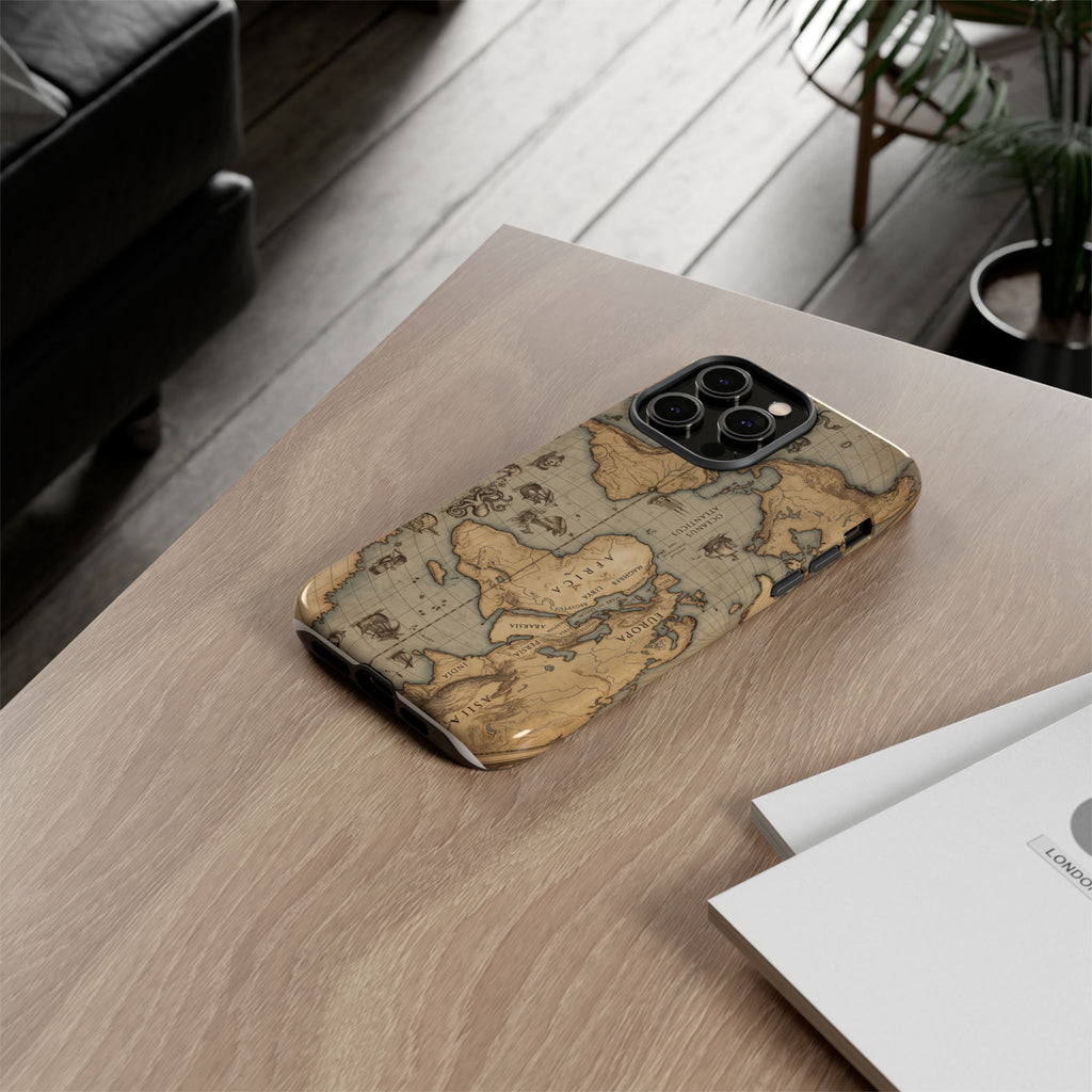 Vintage World Map Tough Phone Case — Antique Explorer iPhone Cover