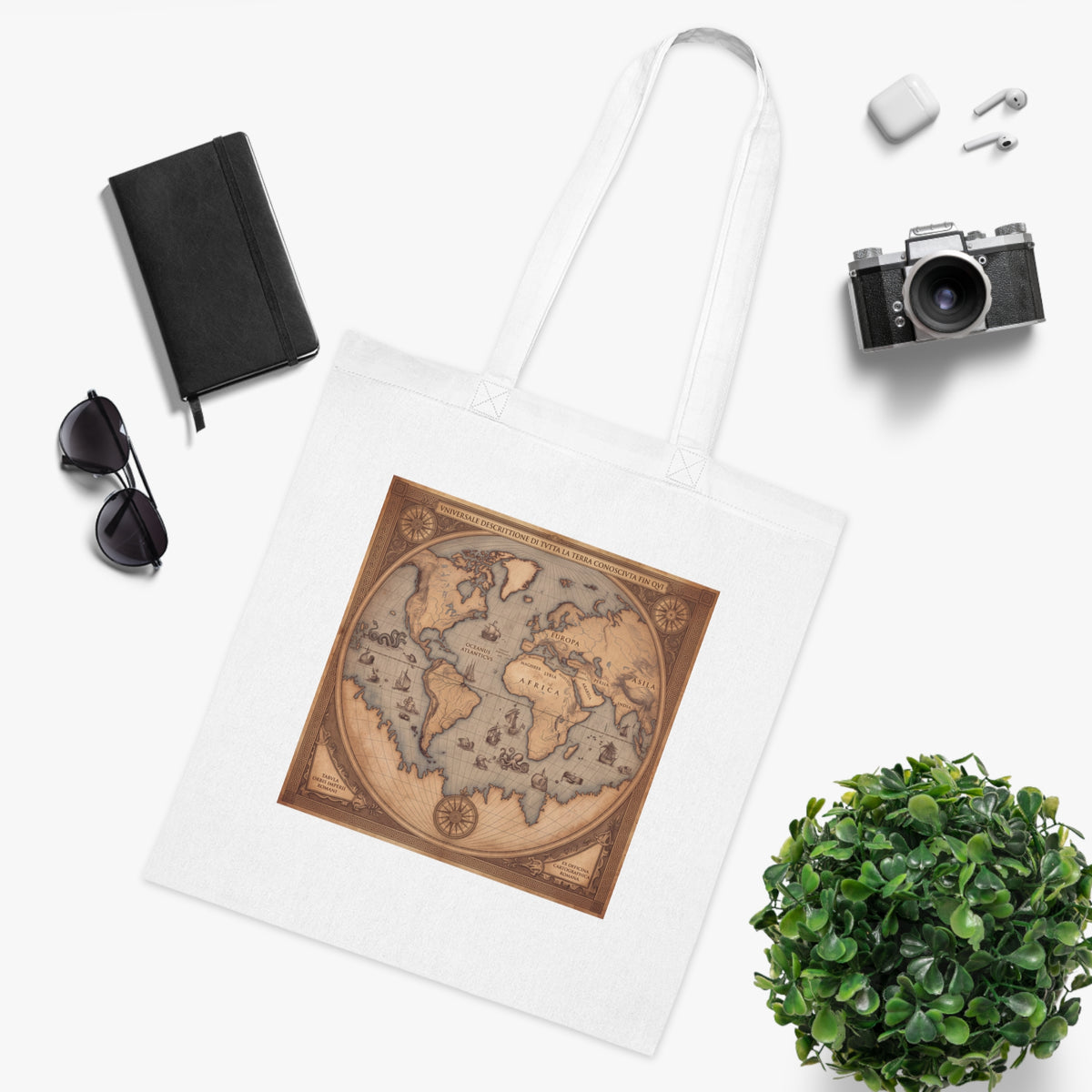 Vintage World Map Cotton Tote Bag