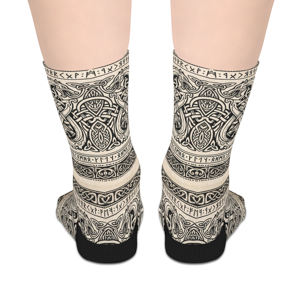 Celtic Knot Mid-Calf Socks — Vintage Grey Viking Norse Pattern