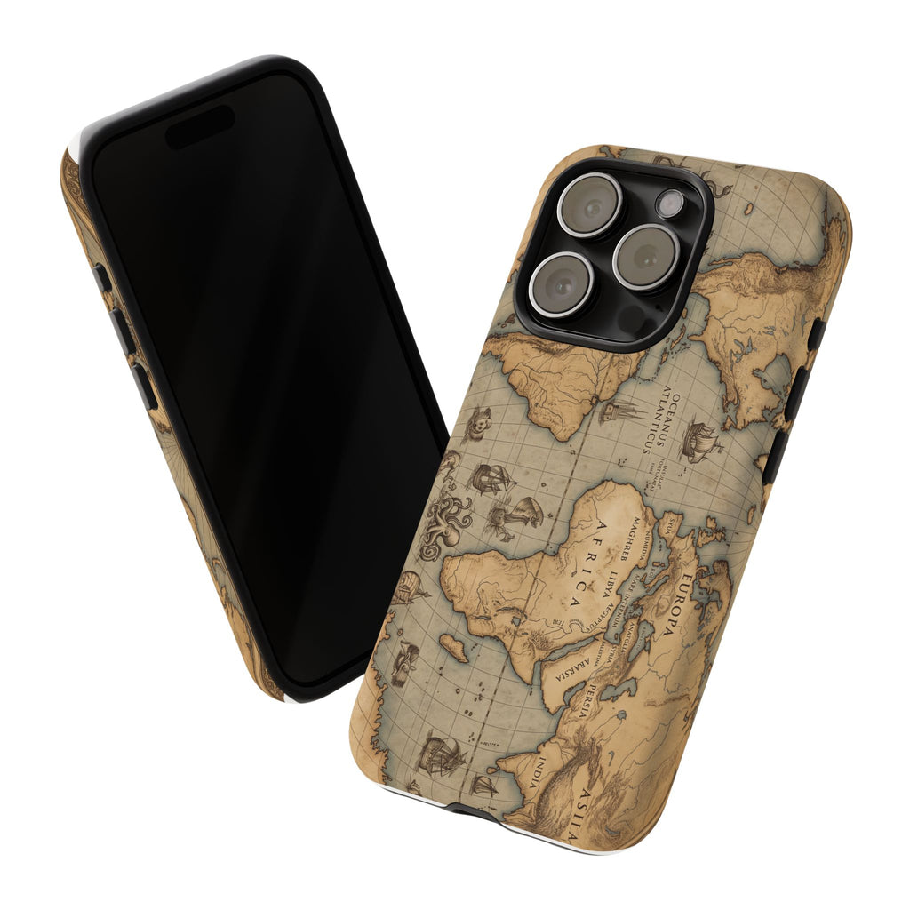 Vintage World Map Tough Phone Case — Antique Explorer iPhone Cover