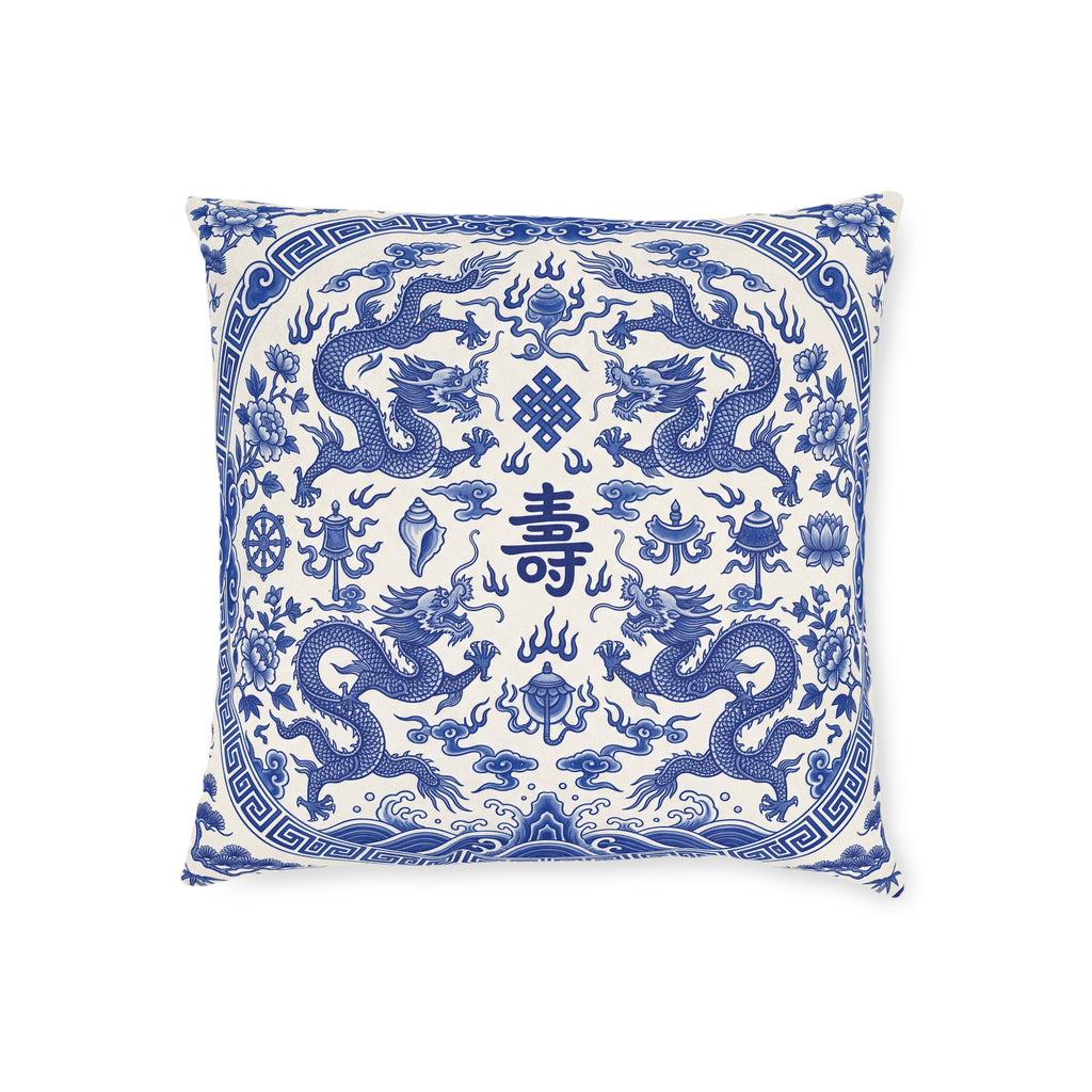 Blue & White Chinese Dragon Cushion