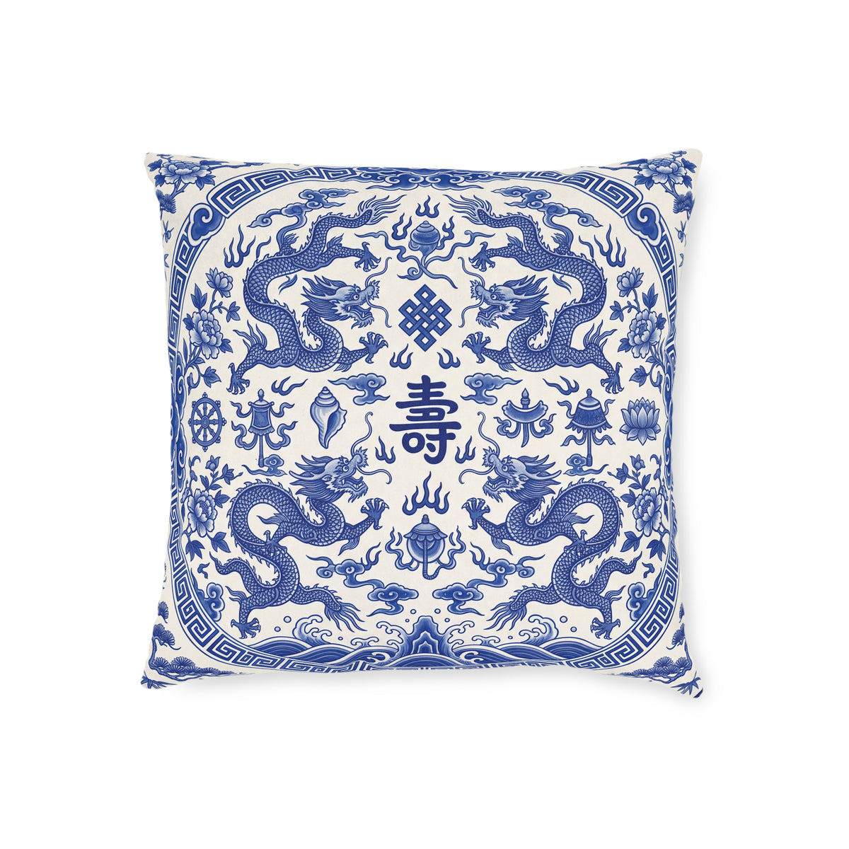 Blue & White Chinese Dragon Cushion