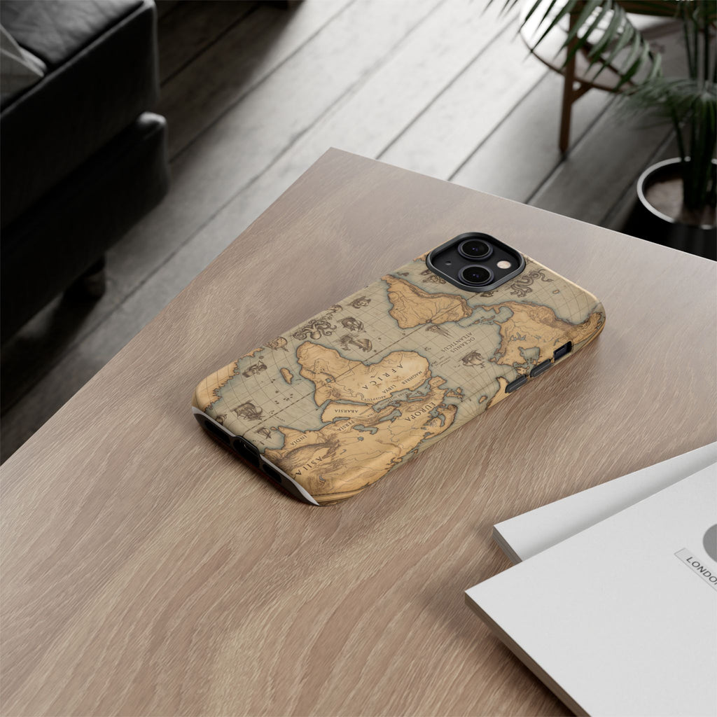 Vintage World Map Tough Phone Case — Antique Explorer iPhone Cover