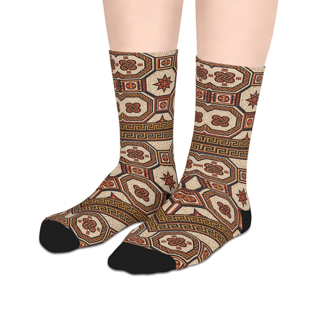 Vintage Mosaic Pattern Mid-Length Socks