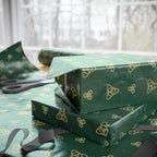 Celtic Knot Green Wrapping Paper – Gold Triquetra Pattern