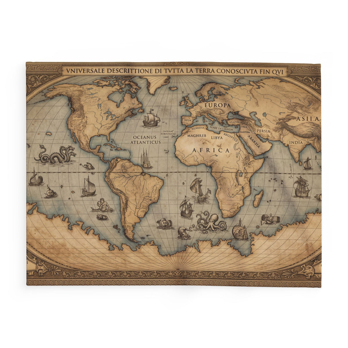 Vintage World Map Fleece Throw