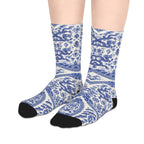 Chinese Porcelain or Blue Ikat Pattern Mid-Length Socks