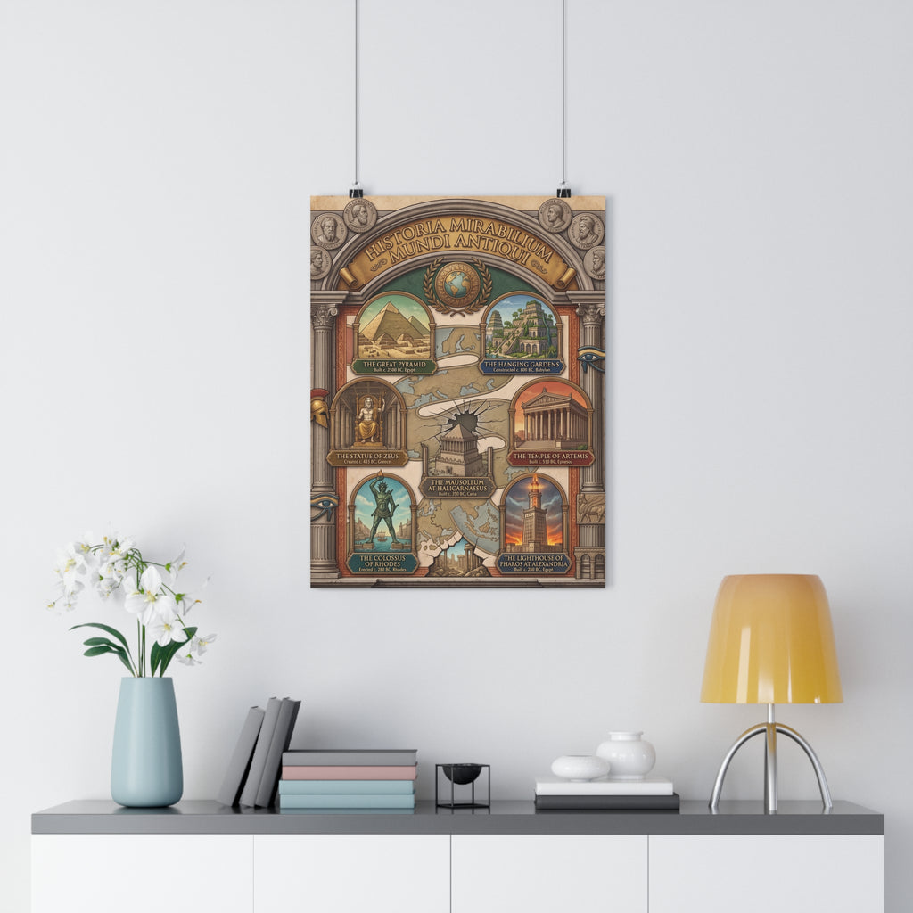 Seven Wonders of the Ancient World Vintage Travel Poster