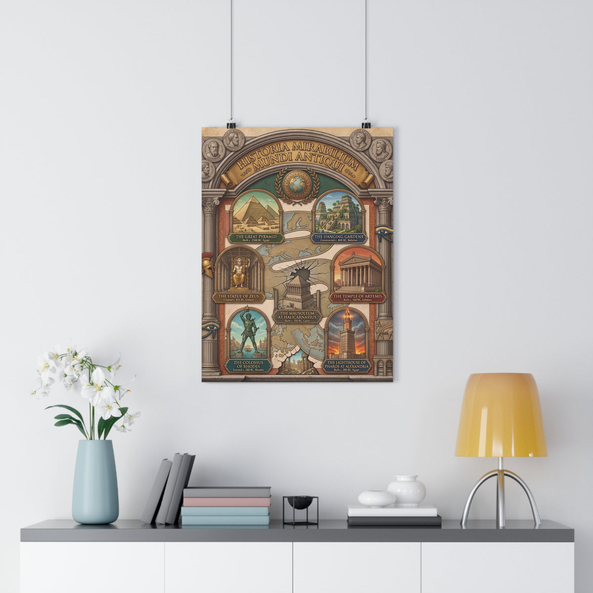 Seven Wonders of the Ancient World Vintage Travel Poster