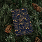 Navy Gold Art Deco Wrapping Paper Roll — Elegant Peacock Fan Pattern