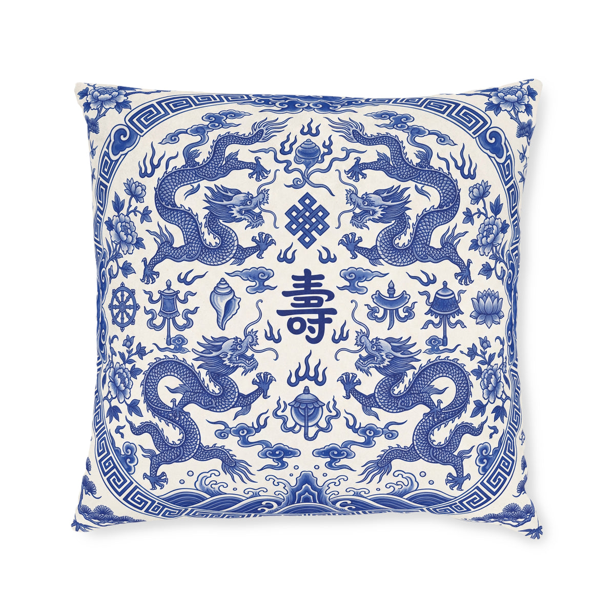 Blue & White Chinese Dragon Cushion