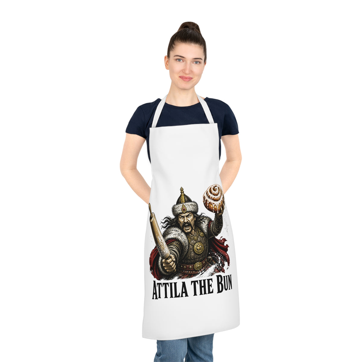 Attila the Bun Apron — Funny Viking Baking Apron with Rolling Pin & Cinnamon Bun