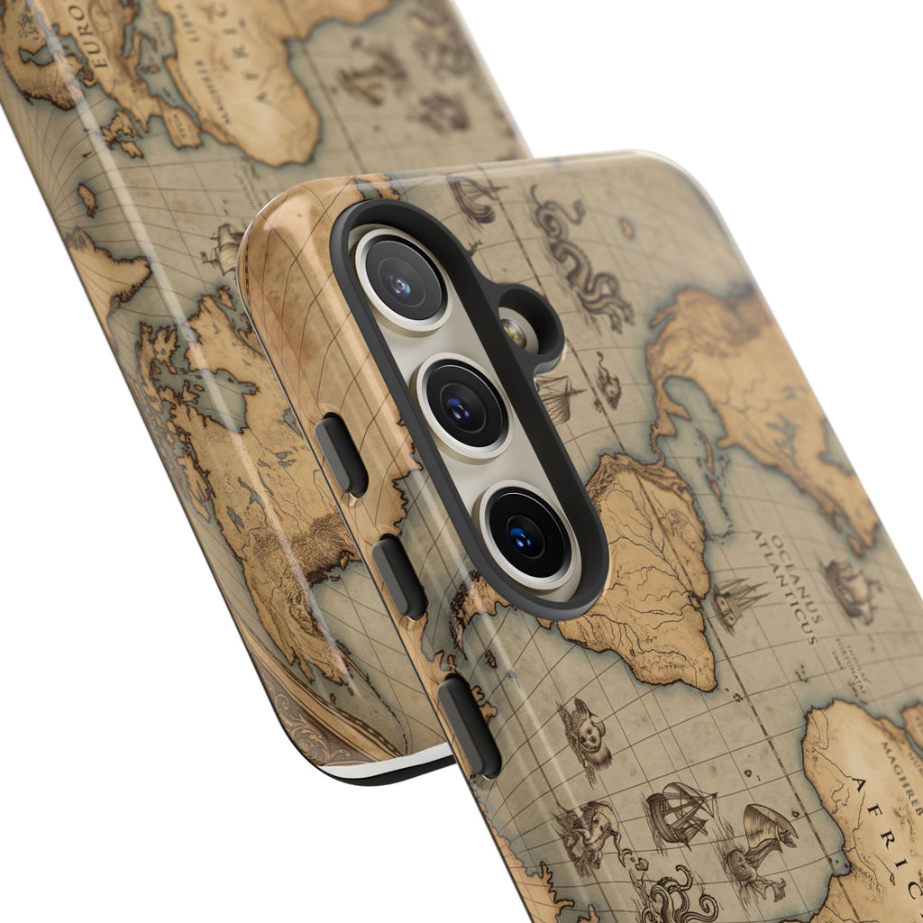 Vintage World Map Tough Phone Case — Antique Explorer iPhone Cover