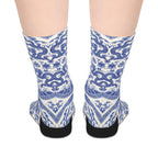 Chinese Porcelain or Blue Ikat Pattern Mid-Length Socks