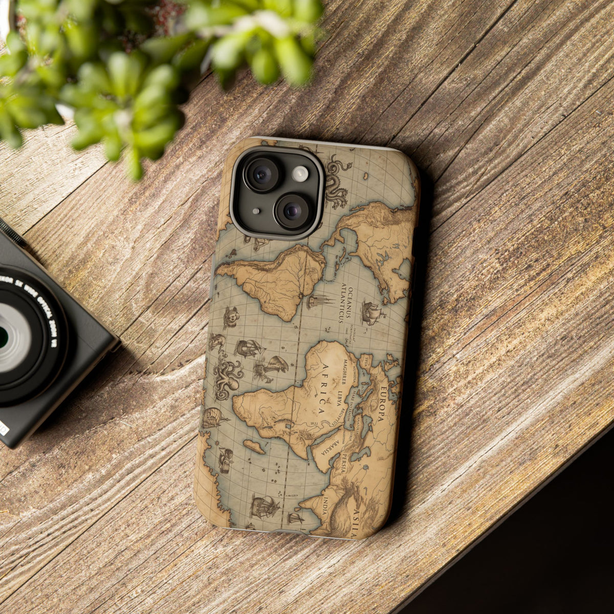 Vintage World Map Tough Phone Case — Antique Explorer iPhone Cover