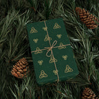 Celtic Knot Green Wrapping Paper – Gold Triquetra Pattern
