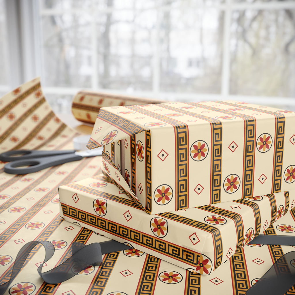 Wrapping Paper — Roman or Greek Key & Floral Stripe Gift Wrap