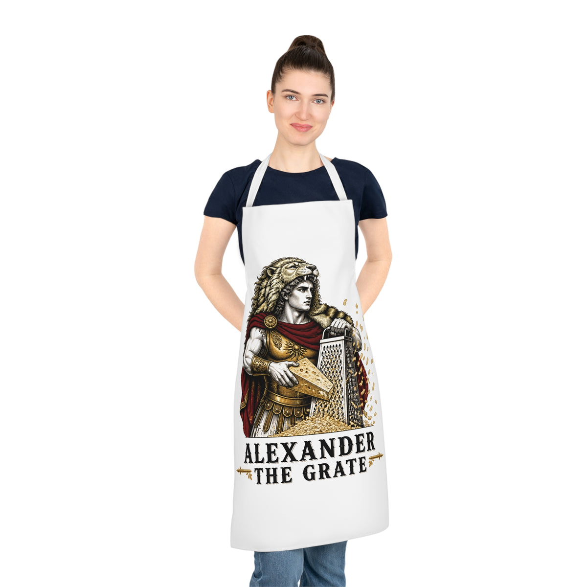 Apron — Alexander The Grate Funny Chef Apron (Historical Warrior Grating Cheese)