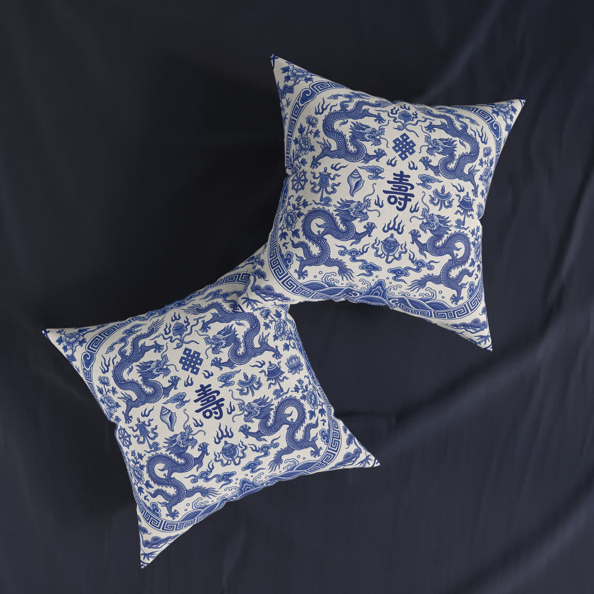 Blue & White Chinese Dragon Cushion