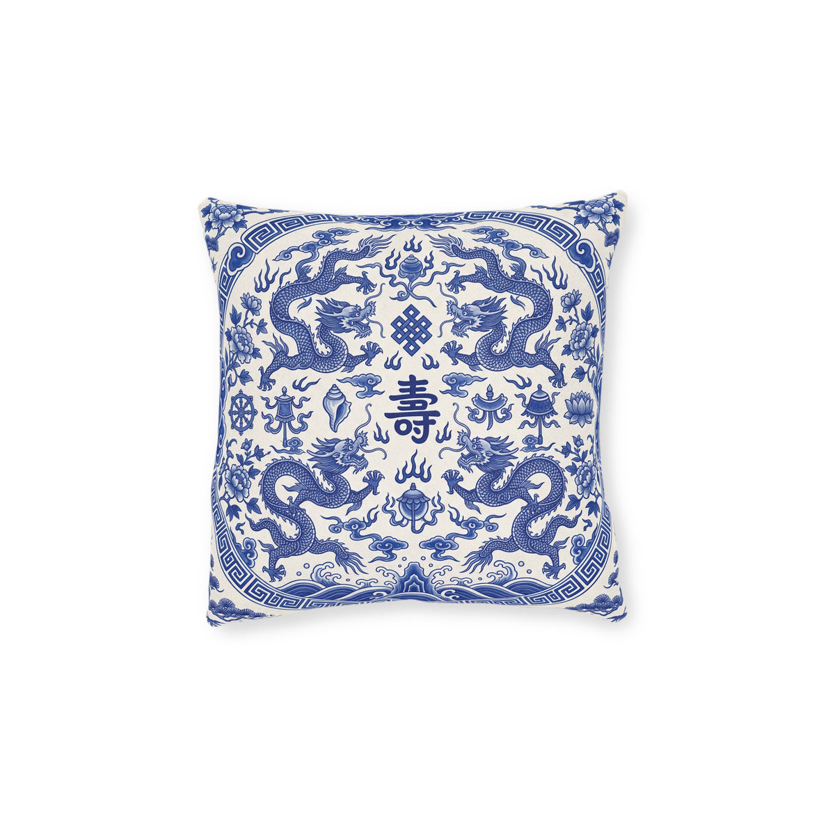 Blue & White Chinese Dragon Cushion