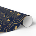 Navy Gold Art Deco Wrapping Paper Roll — Elegant Peacock Fan Pattern