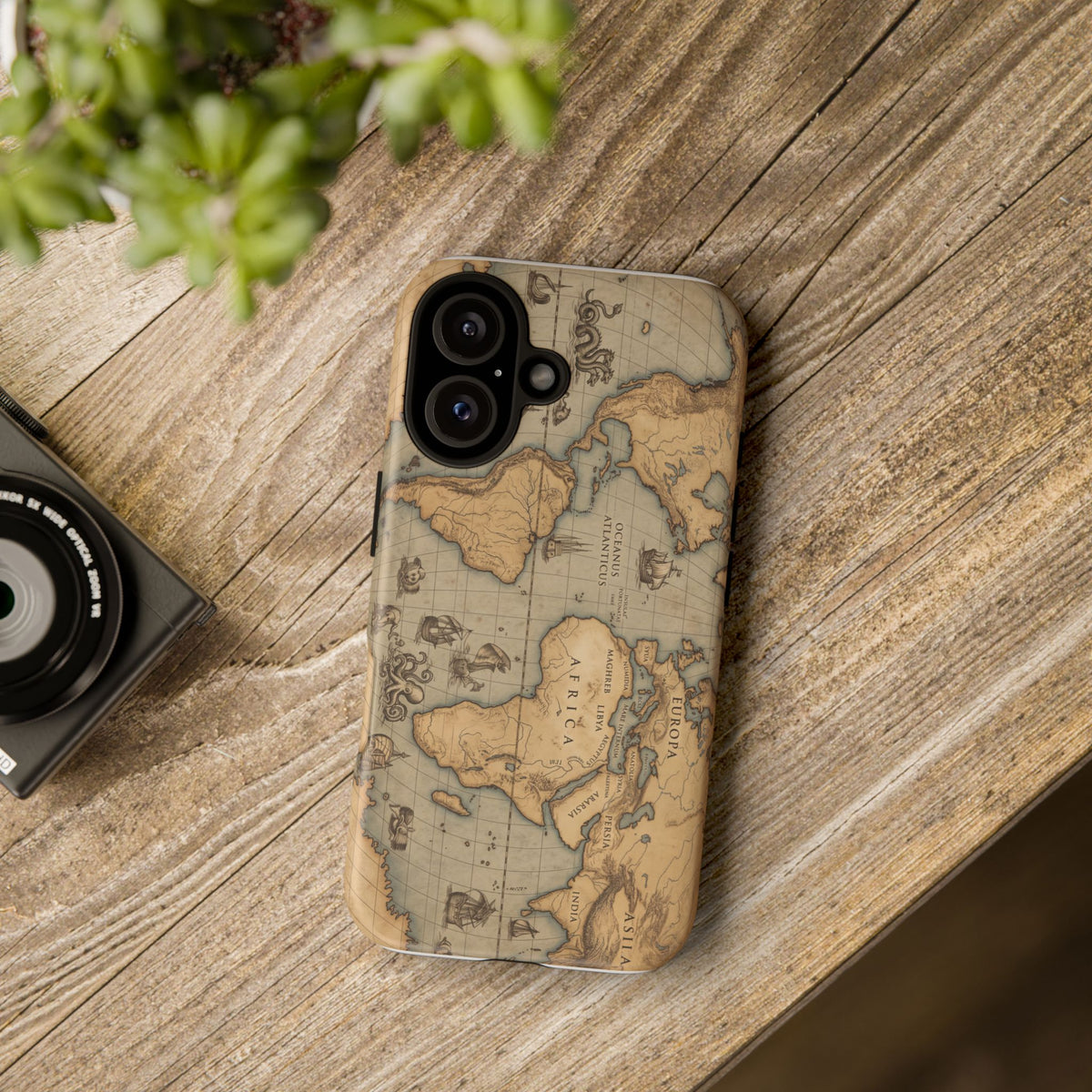 Vintage World Map Tough Phone Case — Antique Explorer iPhone Cover