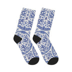 Chinese Porcelain or Blue Ikat Pattern Mid-Length Socks