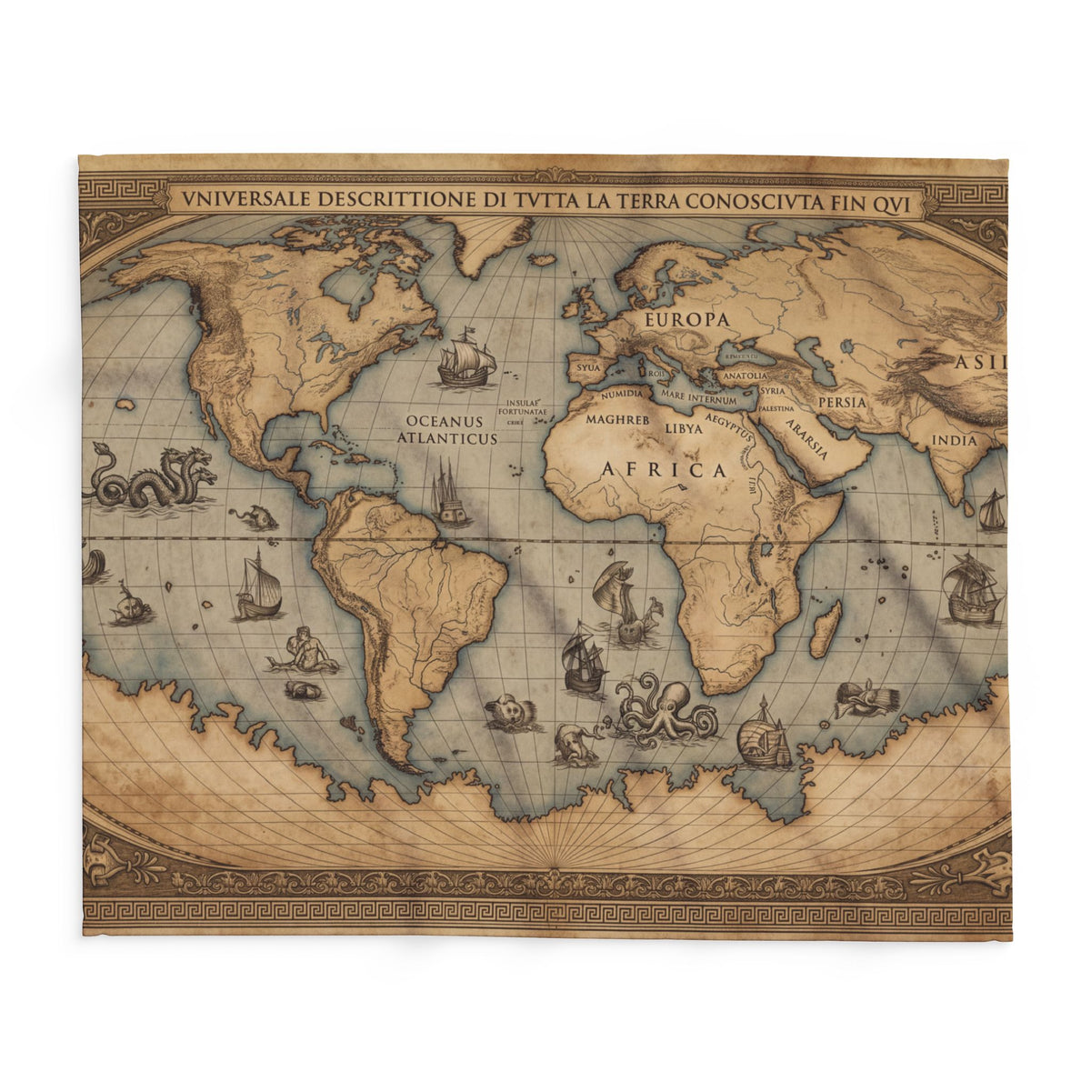 Vintage World Map Fleece Throw