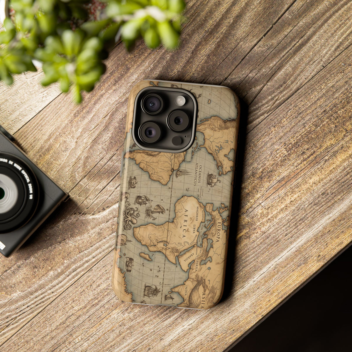 Vintage World Map Tough Phone Case — Antique Explorer iPhone Cover