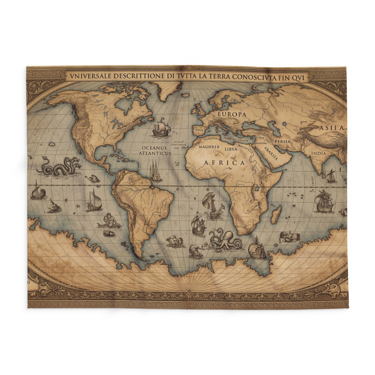 Vintage World Map Fleece Throw