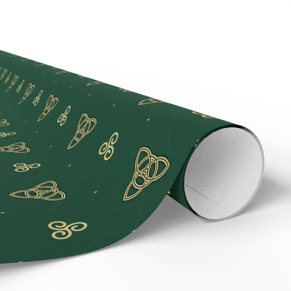 Celtic Knot Green Wrapping Paper – Gold Triquetra Pattern