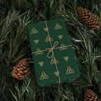 Celtic Knot Green Wrapping Paper – Gold Triquetra Pattern