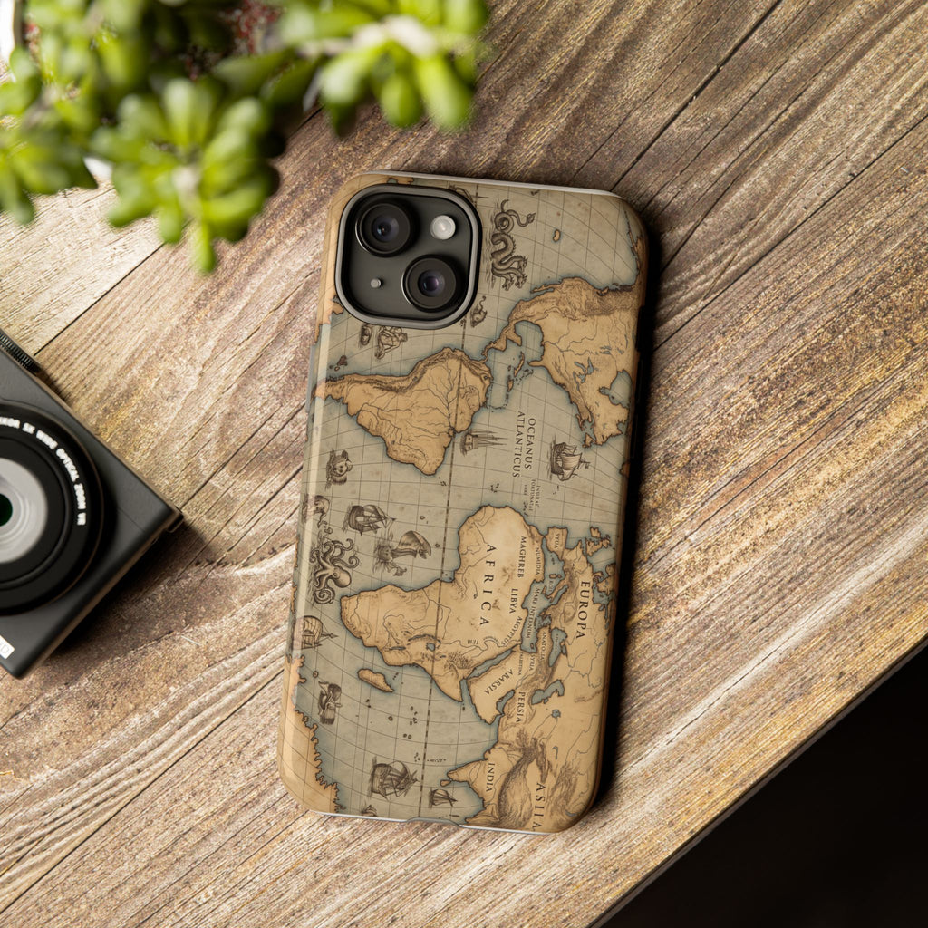 Vintage World Map Tough Phone Case — Antique Explorer iPhone Cover