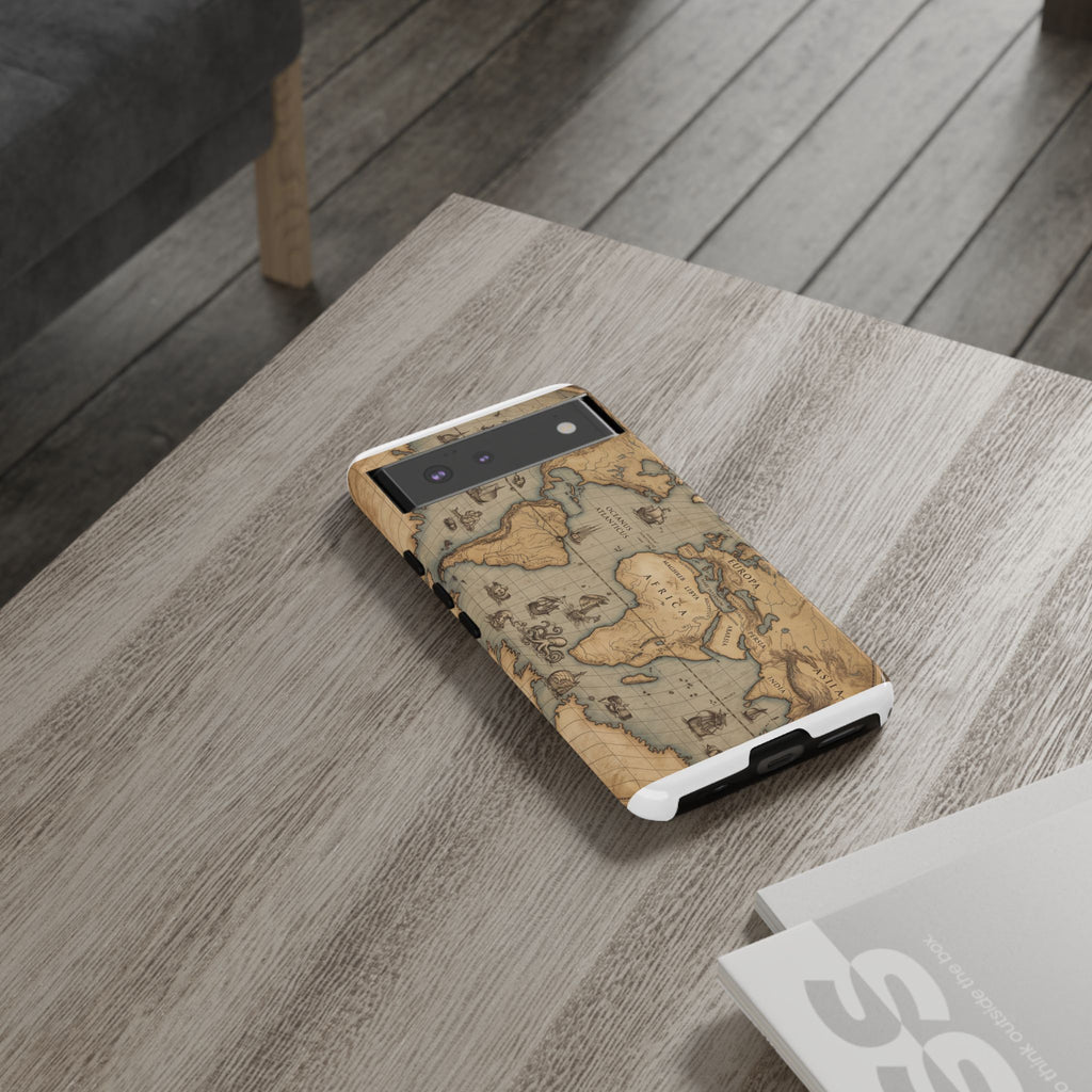 Vintage World Map Tough Phone Case — Antique Explorer iPhone Cover