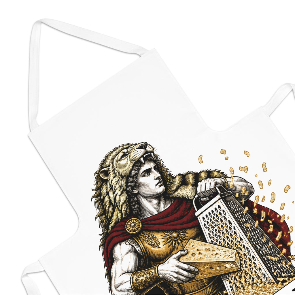 Apron — Alexander The Grate Funny Chef Apron (Historical Warrior Grating Cheese)