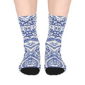 Chinese Porcelain or Blue Ikat Pattern Mid-Length Socks