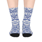 Chinese Porcelain or Blue Ikat Pattern Mid-Length Socks