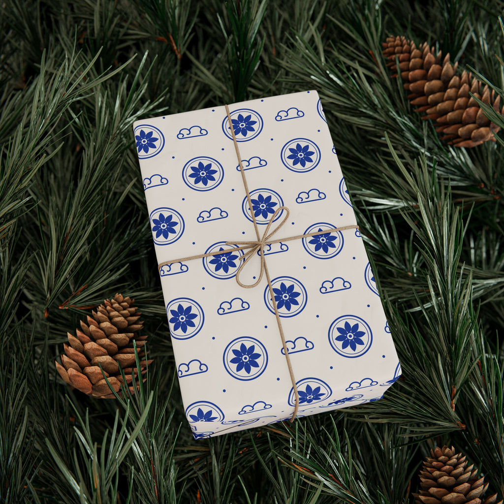 Blue Floral Hearts Wrapping Paper — Elegant Gift Wrap for Weddings, Birthdays & Mother's Day