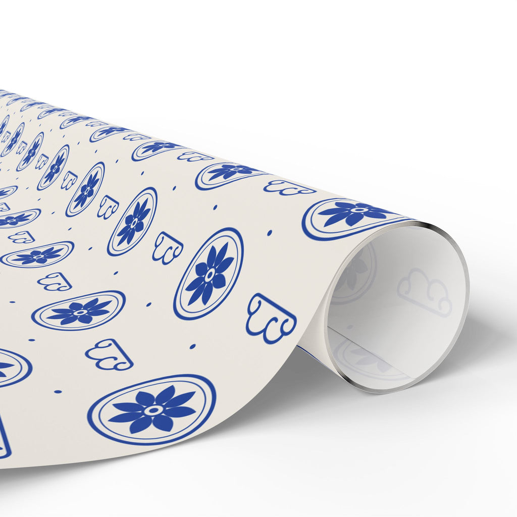 Blue Floral Hearts Wrapping Paper — Elegant Gift Wrap for Weddings, Birthdays & Mother's Day