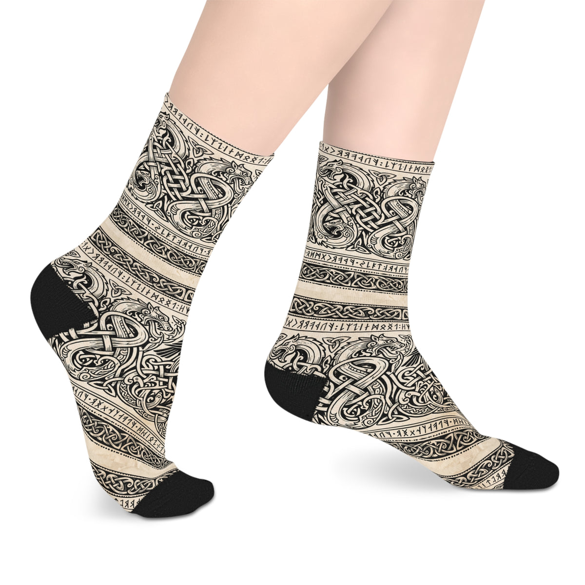 Celtic Knot Mid-Calf Socks — Vintage Grey Viking Norse Pattern
