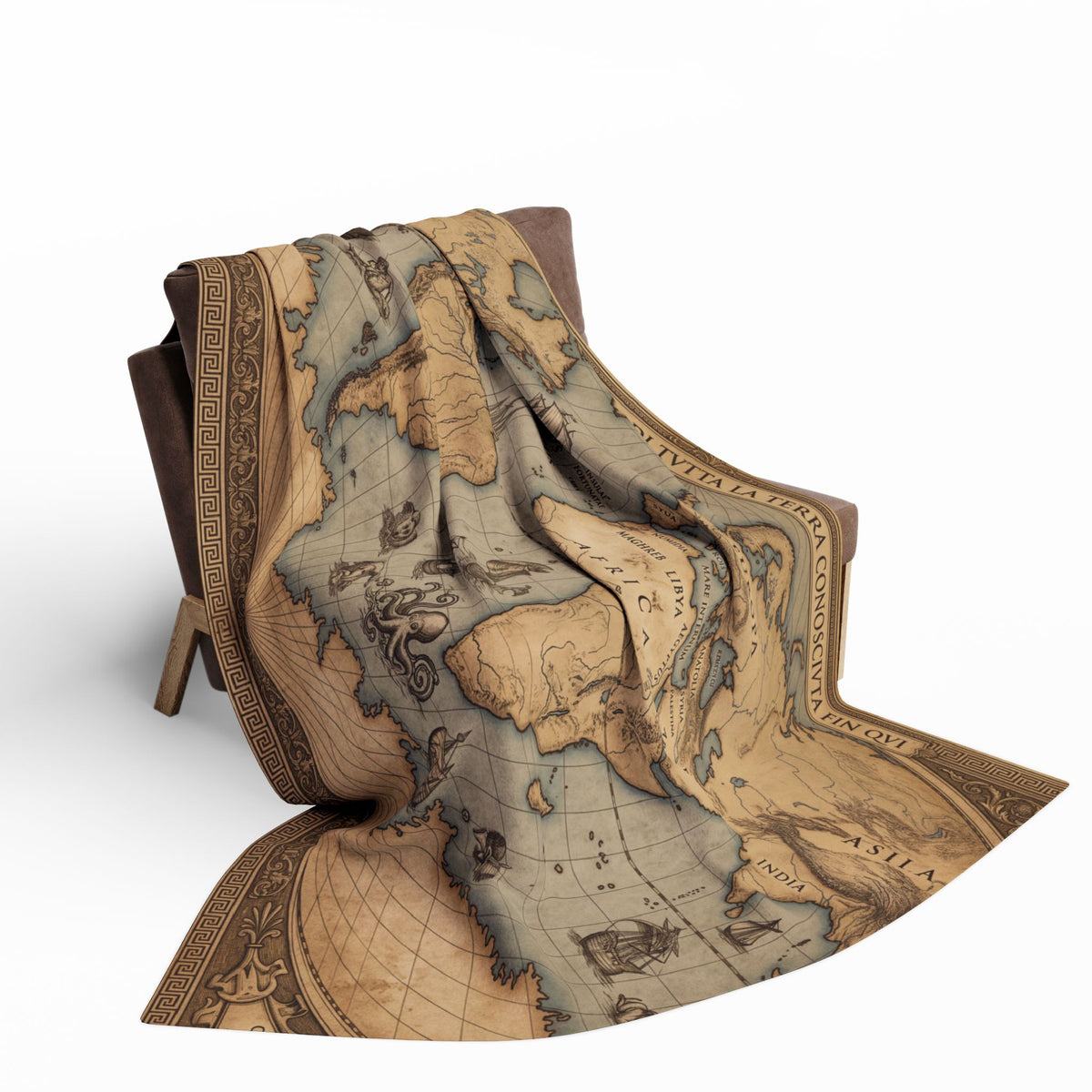 Vintage World Map Fleece Throw