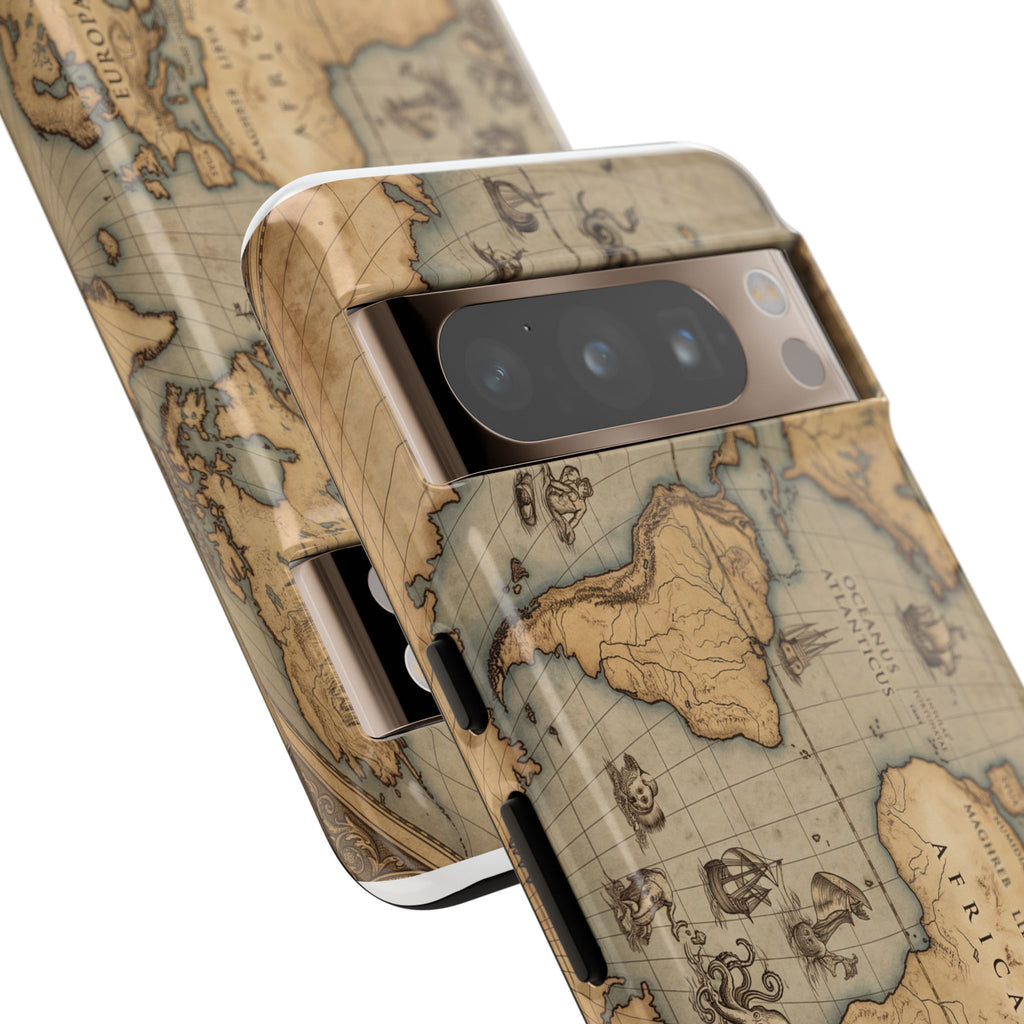 Vintage World Map Tough Phone Case — Antique Explorer iPhone Cover