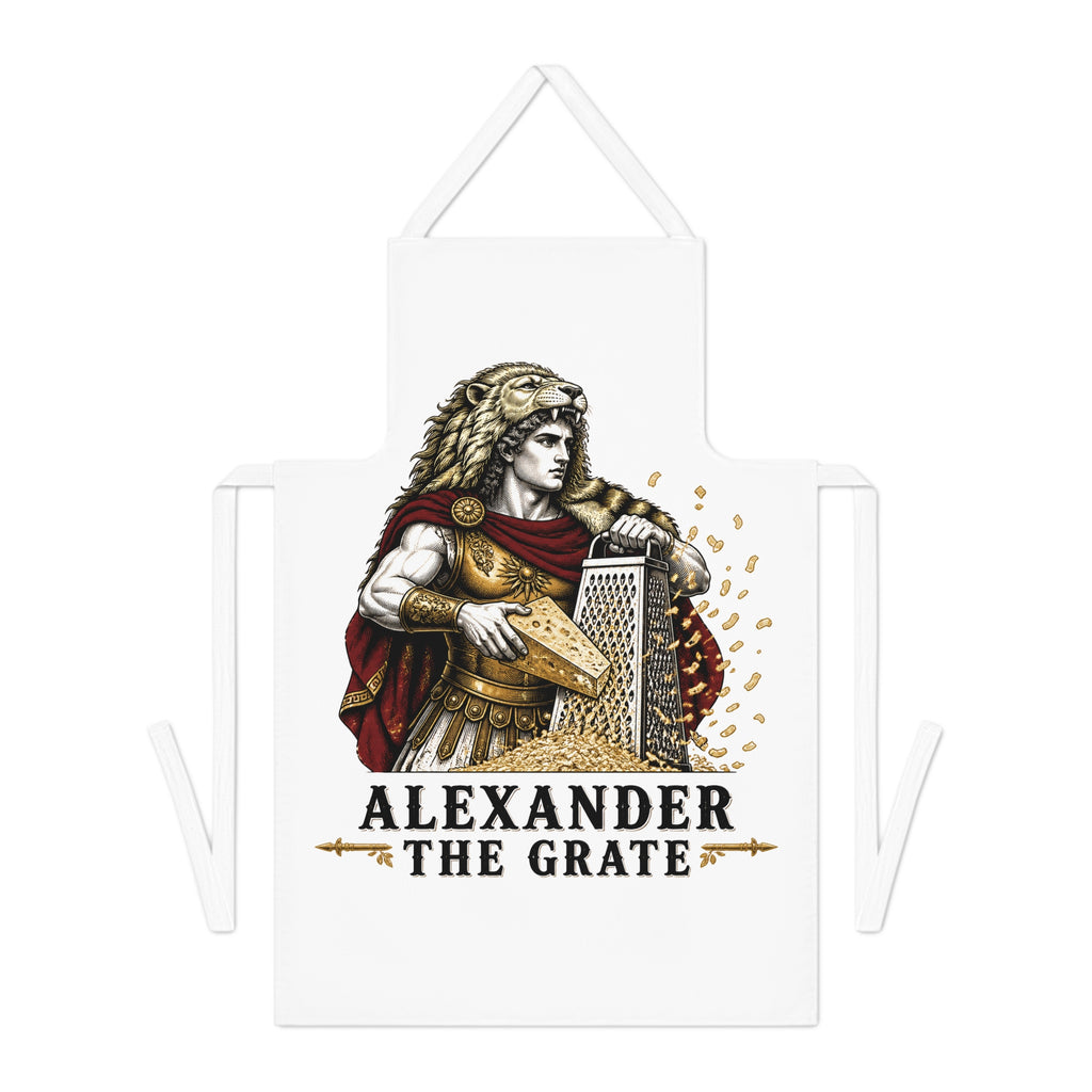 Apron — Alexander The Grate Funny Chef Apron (Historical Warrior Grating Cheese)