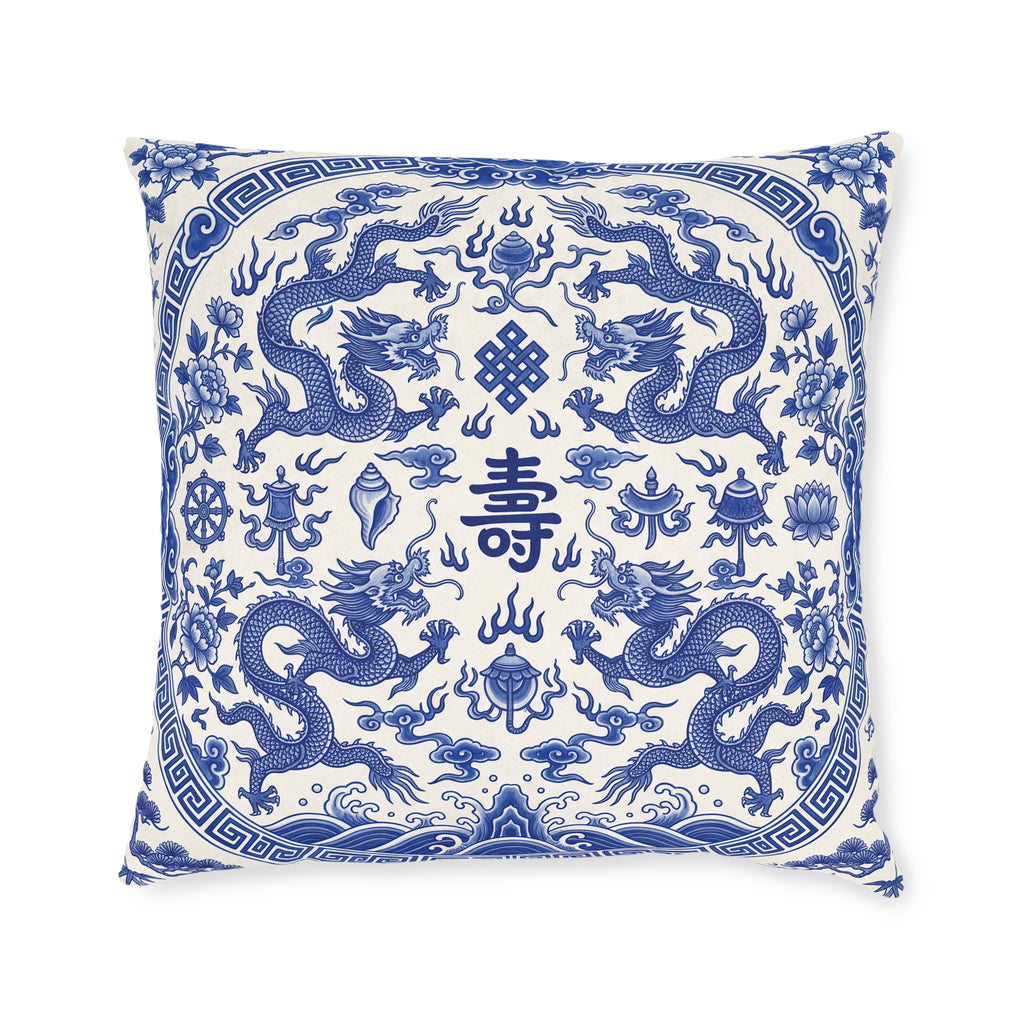 Blue & White Chinese Dragon Cushion
