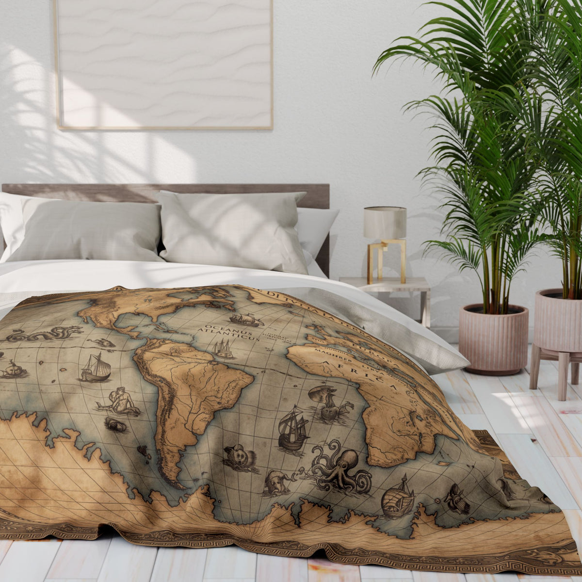 Vintage World Map Fleece Throw