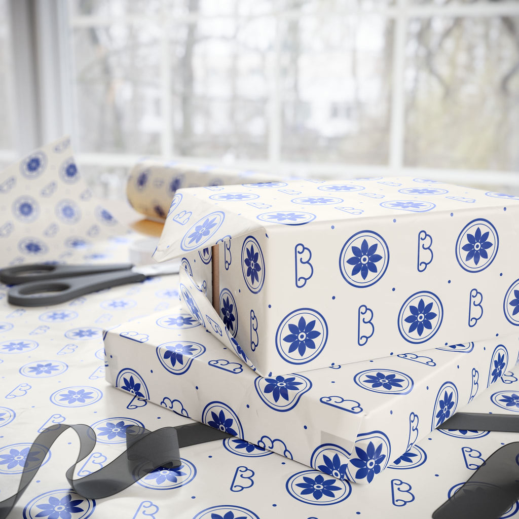 Blue Floral Hearts Wrapping Paper — Elegant Gift Wrap for Weddings, Birthdays & Mother's Day